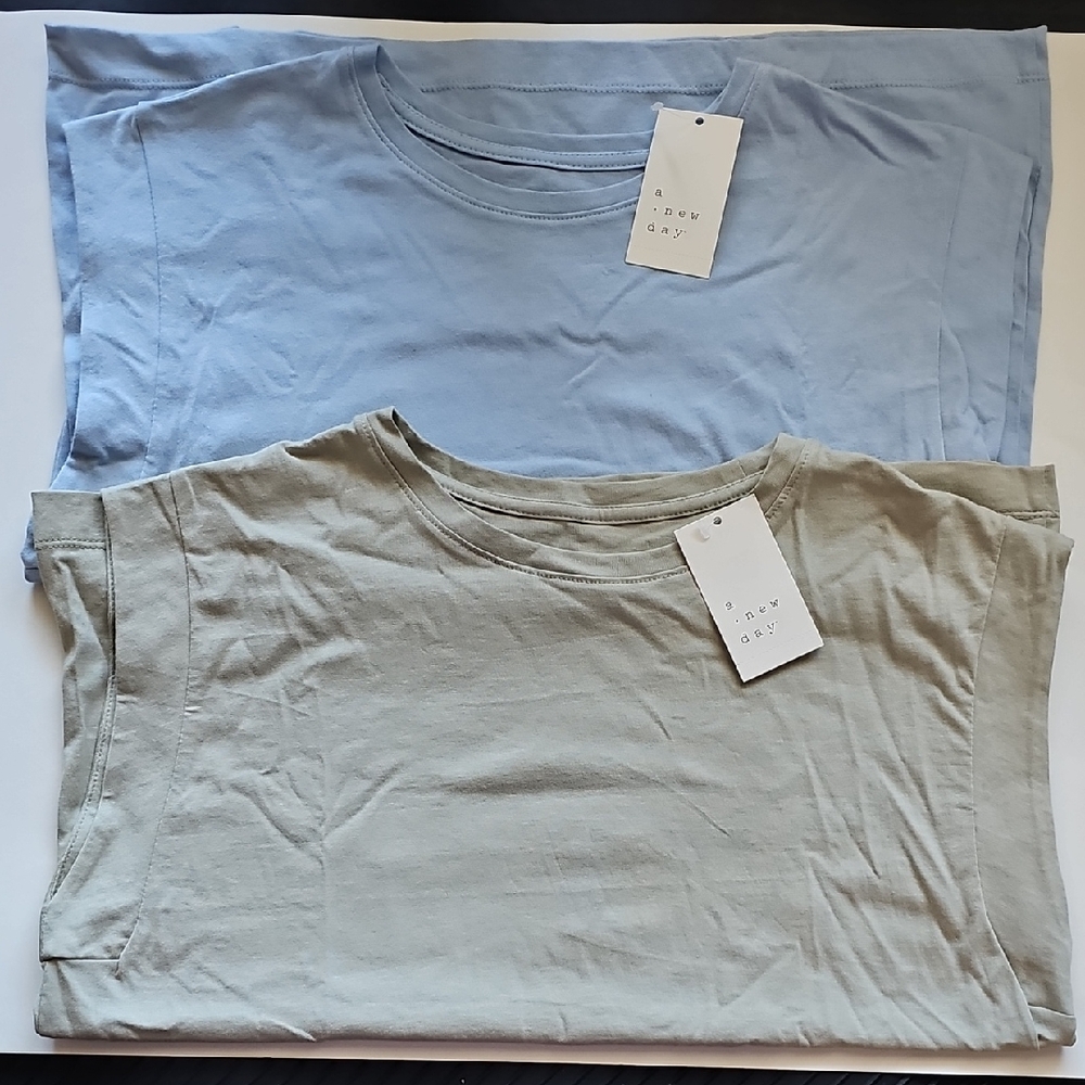 A New Day Duo: Light Blue and Light Green Tees - Large